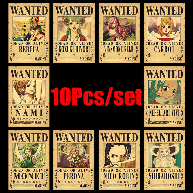 10Pcs/set One Piece Anime Vintage Posters